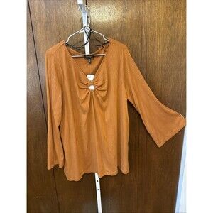 NEW Jessica Simpson Jazleen 3X Top Ribbed Rust Color w/side slits/ring accent